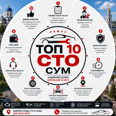 ТОП 10 СТО Сум: рейтинг, відгуки та як обрати